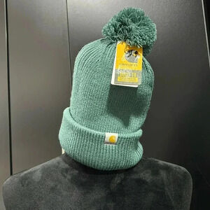 Carhartt Knit Pom-Pom cuffed beanie,logo patch,winter warm, frosted balsam- OSFM